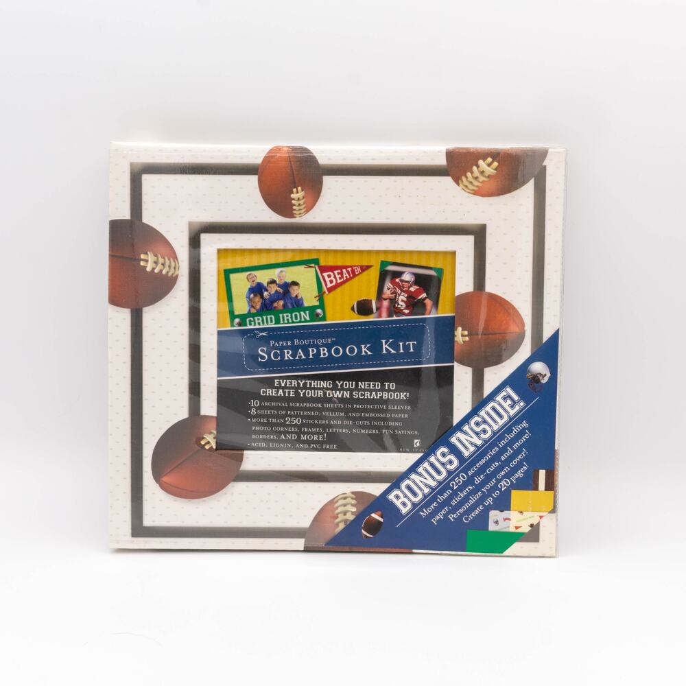 PAPER BOUTIQUE Grid Iron Football Scrapbook Kit 8x8 Album 250 Accessories